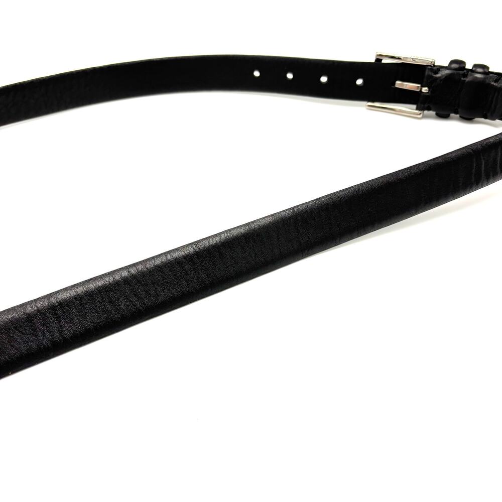 Black Leather Belt Silver Solid Brass Buckle Size… - image 5